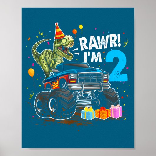 Rawr I'm 2 2nd Birthday T Rex Dinosaur Funny Party Poster (Vorne)
