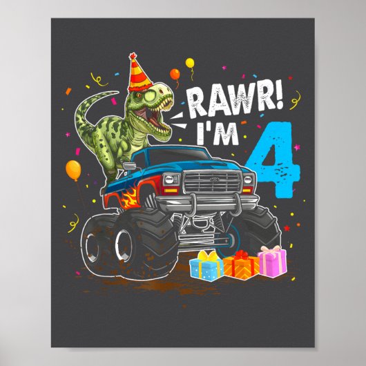 Rawr I'm 4 4th Birthday T Rex Dinosaur Funny Party Poster (Vorne)
