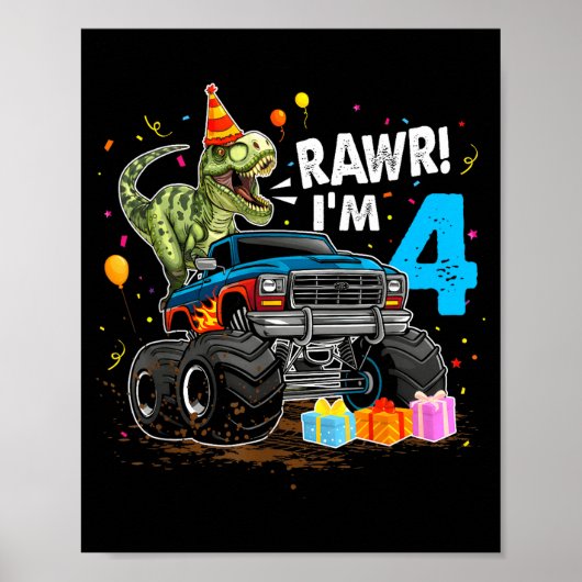 Rawr I'm 4 4th Birthday T Rex Dinosaur Funny Party Poster (Vorne)