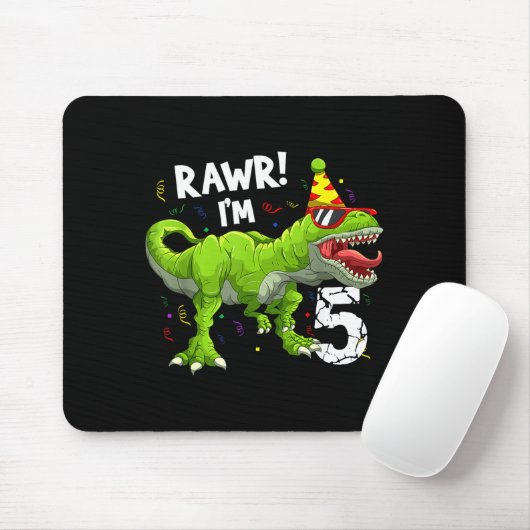Rawr I'm 5 5th Birthday T Rex Dinosaur Funny Party Mousepad (Mit Mouse)