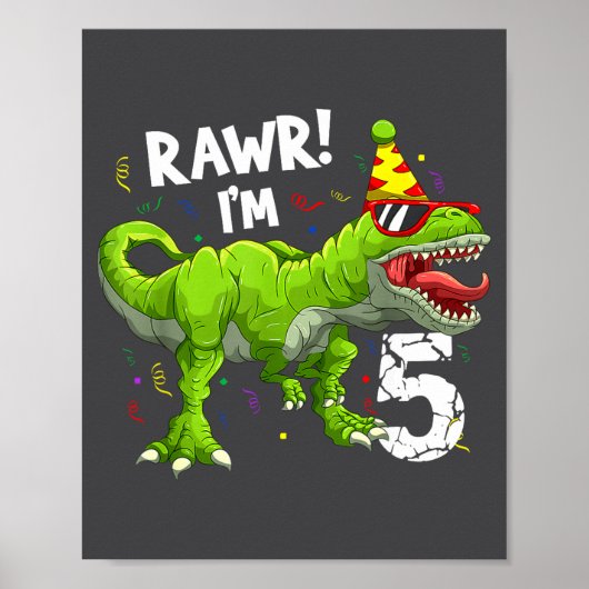 Rawr I'm 5 5th Birthday T Rex Dinosaur Funny Party Poster (Vorne)