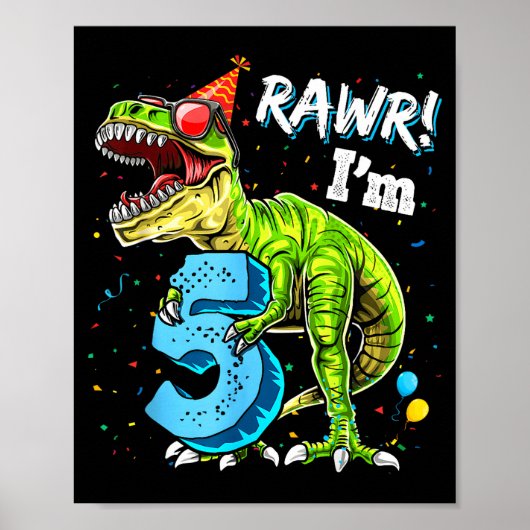 Rawr I'm 5 5th Birthday T Rex Dinosaur Funny Party Poster (Vorne)