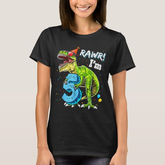 Rawr I'm 5 5th Birthday T Rex Dinosaur Funny Party T-Shirt (Vorderseite)