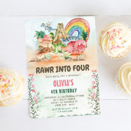 Rawr in Four Dinosaur 4. Geburtstags-Party Einladung