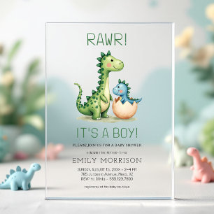 Rawr ist eine Baby Dinosaur Baby Boy Dusche Acryleinladungen