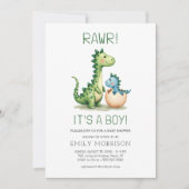 Rawr ist eine Baby Dinosaur Baby Boy Dusche Einladung (Vorderseite)