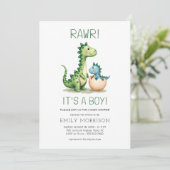 Rawr ist eine Baby Dinosaur Baby Boy Dusche Einladung (Stehend Vorderseite)
