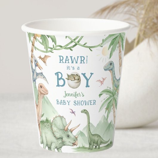 Rawr Junge Dinosaurier-Baby-Party Pappbecher