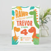 Rawr Lasse Party wie ein Dinosaurier - Personalisi Einladung (Stehend Vorderseite)