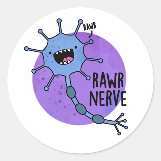 Rawr Nerve Funny Neuron Nerve Pun Runder Aufkleber (Vorderseite)