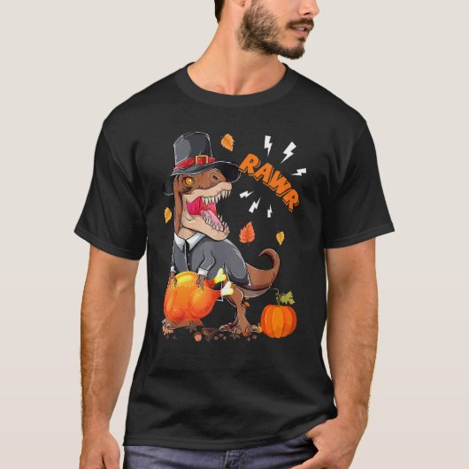Rawr Pilgrim Rex With Turkey Fall Vibes Happy Than T-Shirt (Vorderseite)