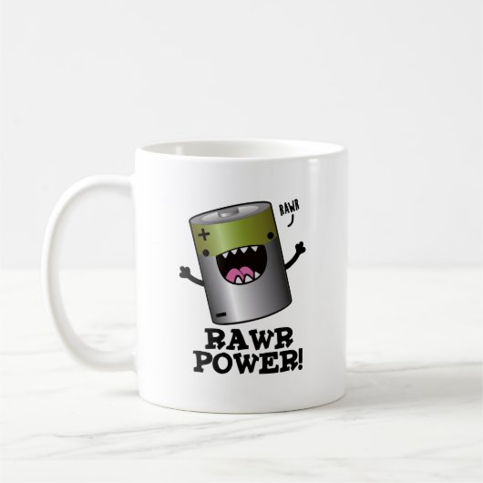 Rawr Power Funny Battery Pun Kaffeetasse (Links)