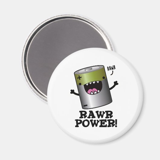 Rawr Power Funny Battery Pun Magnet (Vorderseite/Rückseite)