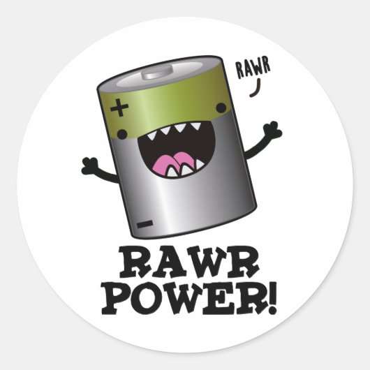 Rawr Power Funny Battery Pun Runder Aufkleber (Vorderseite)