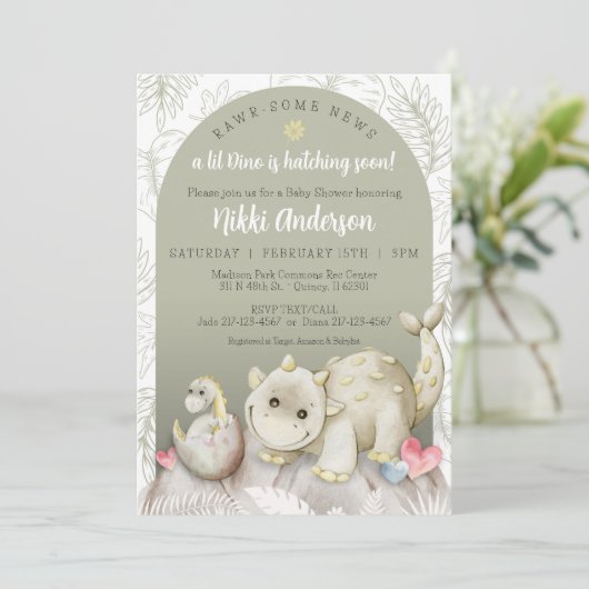 Rawr-some Dinosaur Babydusche laden ein Einladung (Stehend Vorderseite)