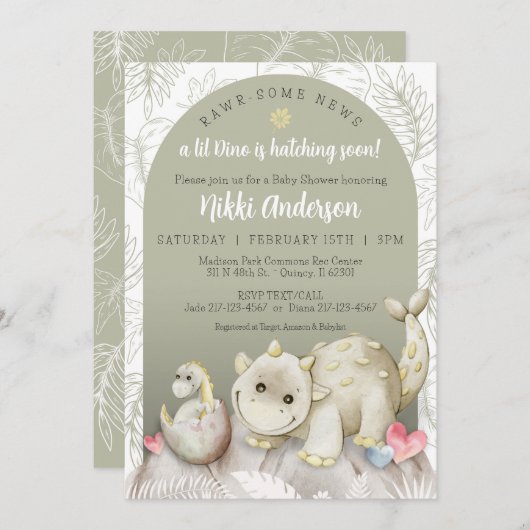 Rawr-some Dinosaur Babydusche laden ein Einladung (Vorne/Hinten)