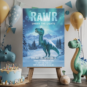 RAWR Unter den Lichtern Dinosaurier Winter Geburts Einladung