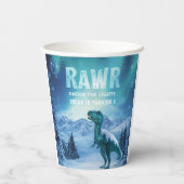RAWR Unter den Lichtern Dinosaurier Winter Geburts Pappbecher (Rückseite)