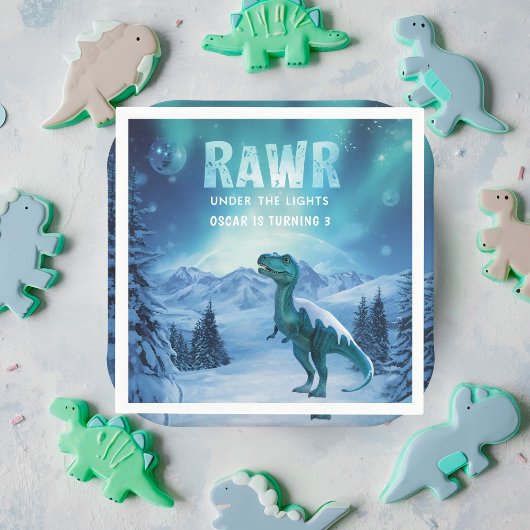 RAWR Unter den Lichtern Dinosaurier Winter Geburts Serviette