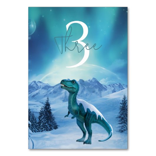 RAWR Unter den Lichtern Dinosaurier Winter Geburts Tischnummer (Vorderseite)