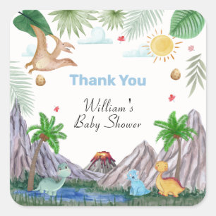 Rawr Vulkan Berg Wald Dinosaurier Baby Shower Quadratischer Aufkleber