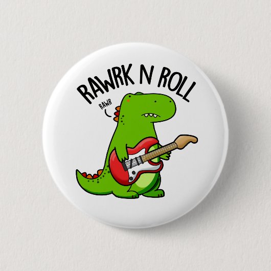 Rawrk and Roll Funny Rocker Dinosaur Pub Button (Vorderseite)