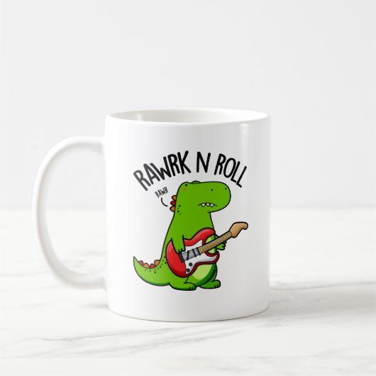 Rawrk and Roll Funny Rocker Dinosaur Pub Kaffeetasse (Links)