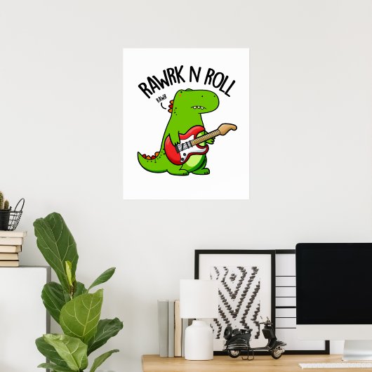 Rawrk and Roll Funny Rocker Dinosaur Pub Poster (Heimbüro)