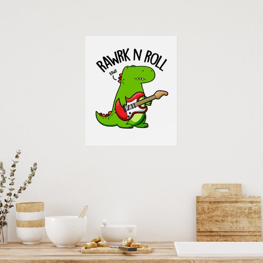 Rawrk and Roll Funny Rocker Dinosaur Pub Poster (Küche)