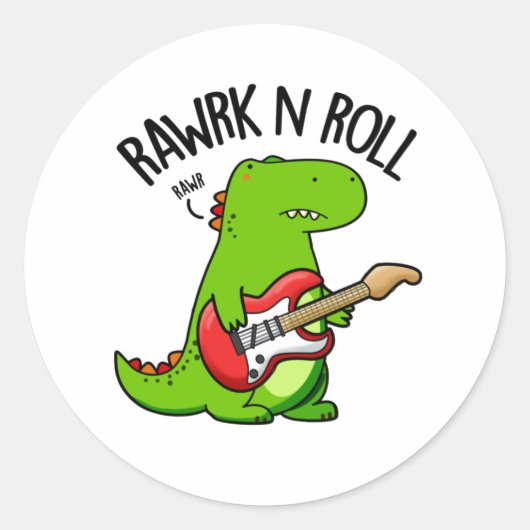 Rawrk and Roll Funny Rocker Dinosaur Pub Runder Aufkleber (Vorderseite)