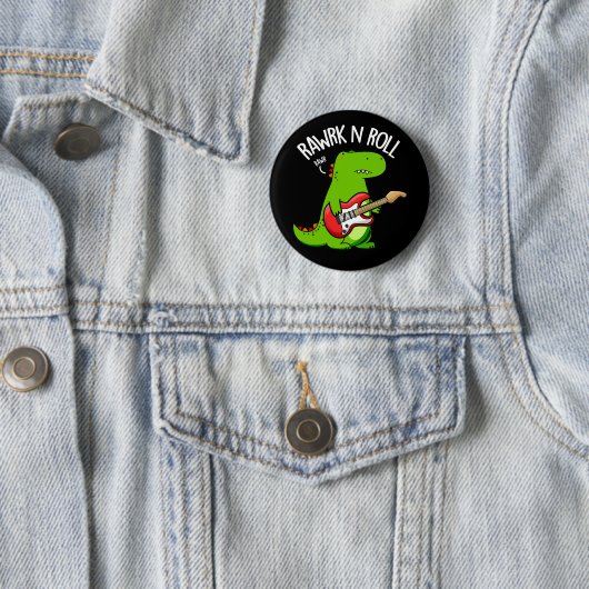 Rawrk and Roll Funny Rocker Dinosaur Pun Dark BG Button (Beispiel)