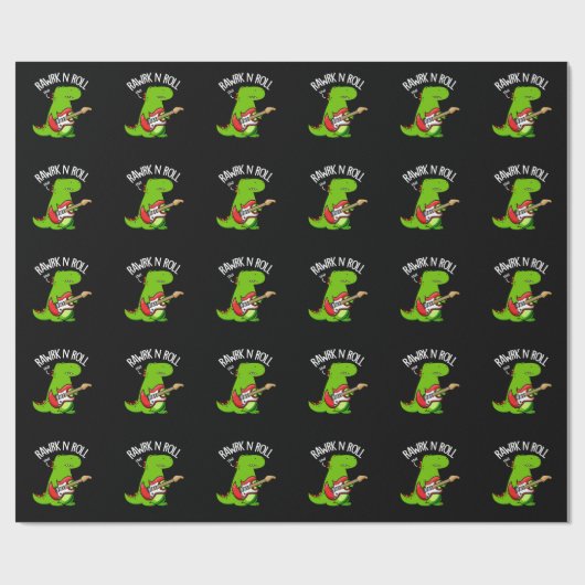 Rawrk and Roll Funny Rocker Dinosaur Pun Dark BG Geschenkpapier (Flach)