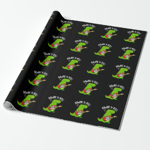 Rawrk and Roll Funny Rocker Dinosaur Pun Dark BG Geschenkpapier
