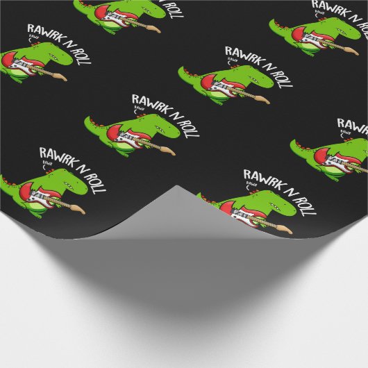 Rawrk and Roll Funny Rocker Dinosaur Pun Dark BG Geschenkpapier (Ecke)