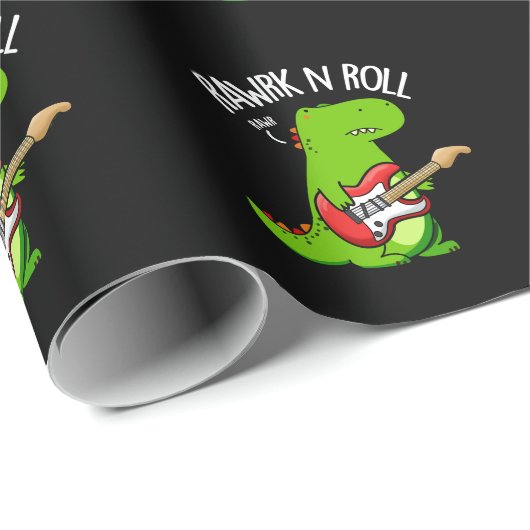 Rawrk and Roll Funny Rocker Dinosaur Pun Dark BG Geschenkpapier (Rolleneckpunkt)