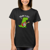 Rawrk and Roll Funny Rocker Dinosaur Pun Dark BG T-Shirt (Vorderseite)