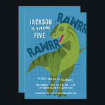 RAWRR Dinosaur T-REX Kids Boys Blue Birthday Party Einladung<br><div class="desc">Diese lustige Kindergeburtstag-Party Einladung bietet eine T-Rex Dinosaurier-Illustration mit blauem Hintergrund und lässigen, Not leidenden Schriftart. Es ist eine großartige Wahl für eine Geburtstagsfeier von Jungen. Sehen Sie sich die unten stehende Kollektion an, um mehr koordinierende Elemente zu finden! TIPP: Passen Sie es an, indem Sie ein Foto und/oder einen...</div>
