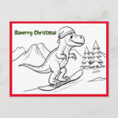 Rawrry Weihnachten T-Rex Reiten Snowboard Postkarte (Vorderseite)
