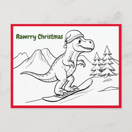 Rawrry Weihnachten T-Rex Reiten Snowboard Postkarte (Vorderseite)