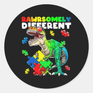 Rawrsomly Different Dinosaur Autismus Awareness Pu Runder Aufkleber