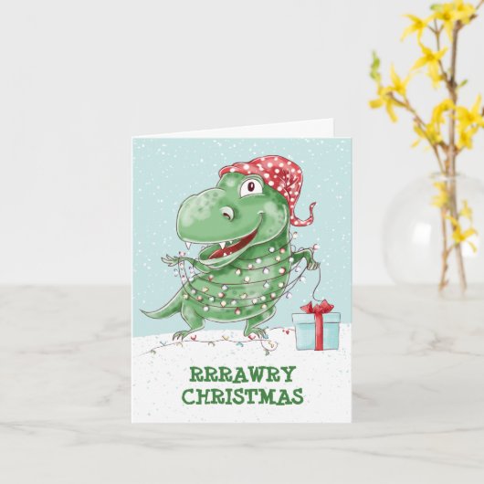 Rawry Christmas Albern Dinosaur Holiday Karte (Gelbe Blume)