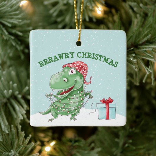 Rawry Christmas Albern Dinosaur Holiday Keramikornament (Baum)