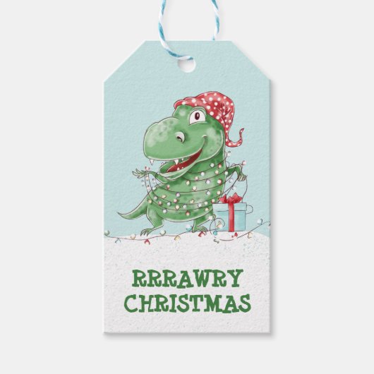 Rawry Christmas Albern Dinosaur Weihnachten Geschenkanhänger (Vorderseite)