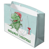 Rawry Christmas Dinosaur Holiday Große Geschenktüte (Rückseite Schrägansicht)