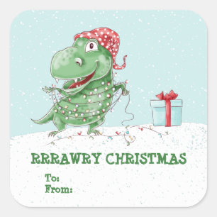 Rawry Weihnachten Dummer Dinosaurier Weihnachten  Quadratischer Aufkleber