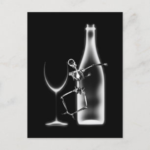 Ray Celebration Skeleton & Wine - B&W Postkarte