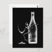 Ray Celebration Skeleton & Wine - B&W Postkarte (Vorne/Hinten)