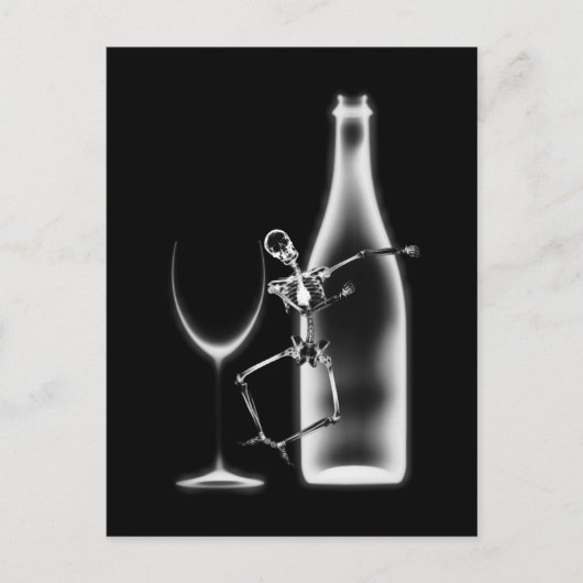 Ray Celebration Skeleton & Wine - B&W Postkarte (Vorderseite)