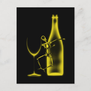 Ray Celebration Skeleton & Wine - Gelb Postkarte
