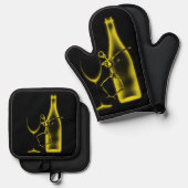 Ray Celebration Skeleton & Wine Ofenhandschuh & Topflappen-Set (Vorderseite/Rückseite)